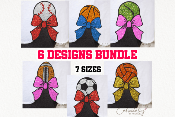 6 Sport Side Bow Bundle Applique Embroidery