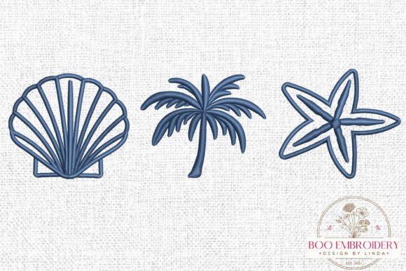 Beach Embroidery Bundle, Seashell Palm