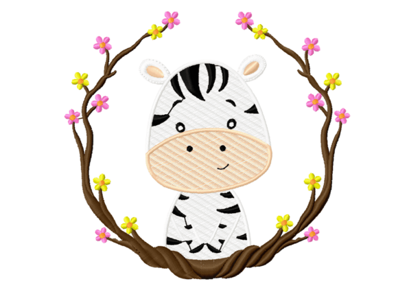 Cute Safari Zebra Frame Embroidery