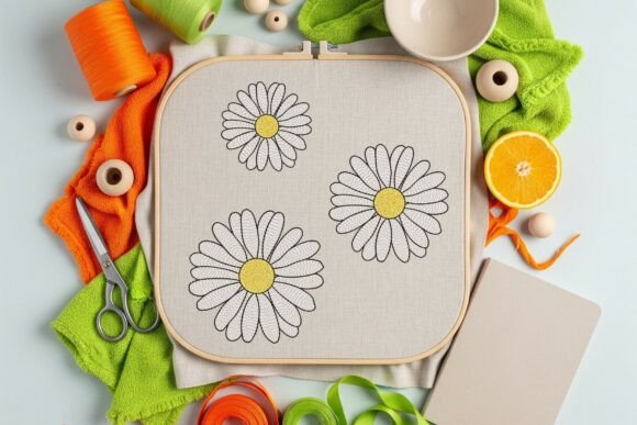 Daisy Flower Line Embroidery Design
