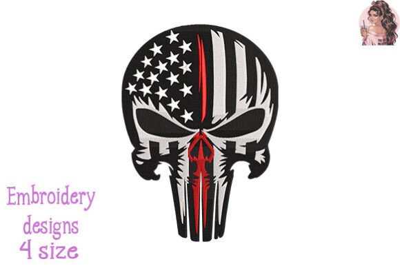 Firefighter Skull USA Flag Embroidery