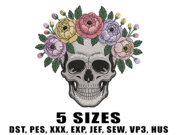 Floral Skull Embroidery Design