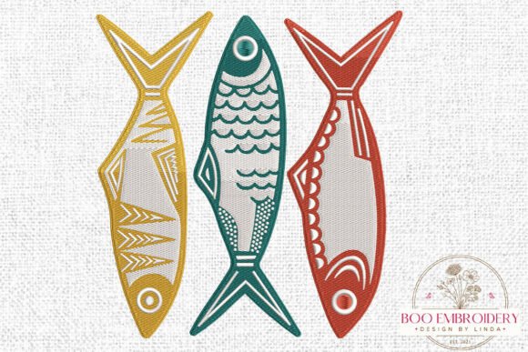 Folk Fish Embroidery Design, Sea Animal