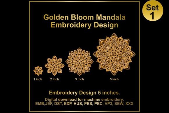 Golden Bloom Mandala Embroidery Design