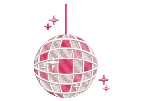 Pink Disco Ball with Sparkles Embroidery Design