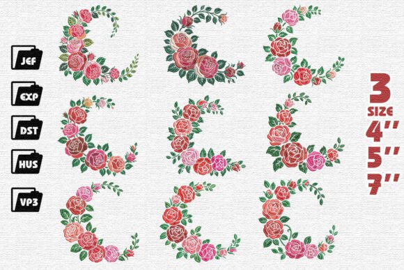 Set 9 Floral Rose Wreath Embroidery