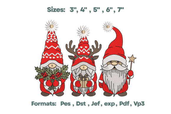 Trio Christmas Gnomes Embroidery Design